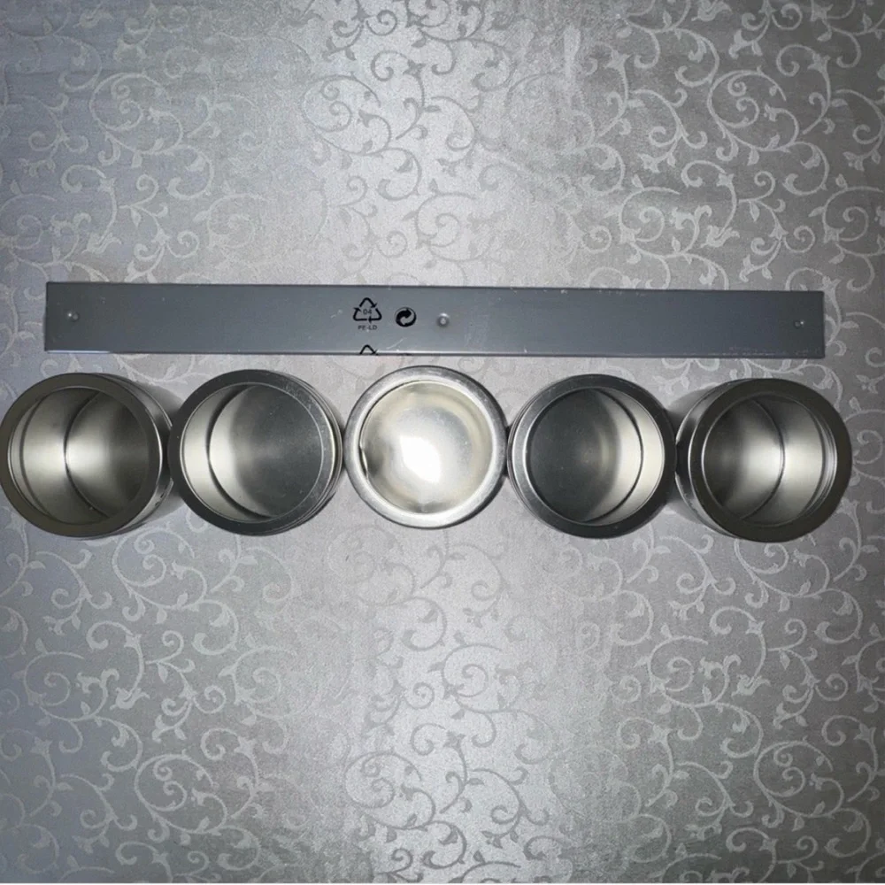 IKEA Metal Bar With Five Stainless Steel Magnetic Storage Containers